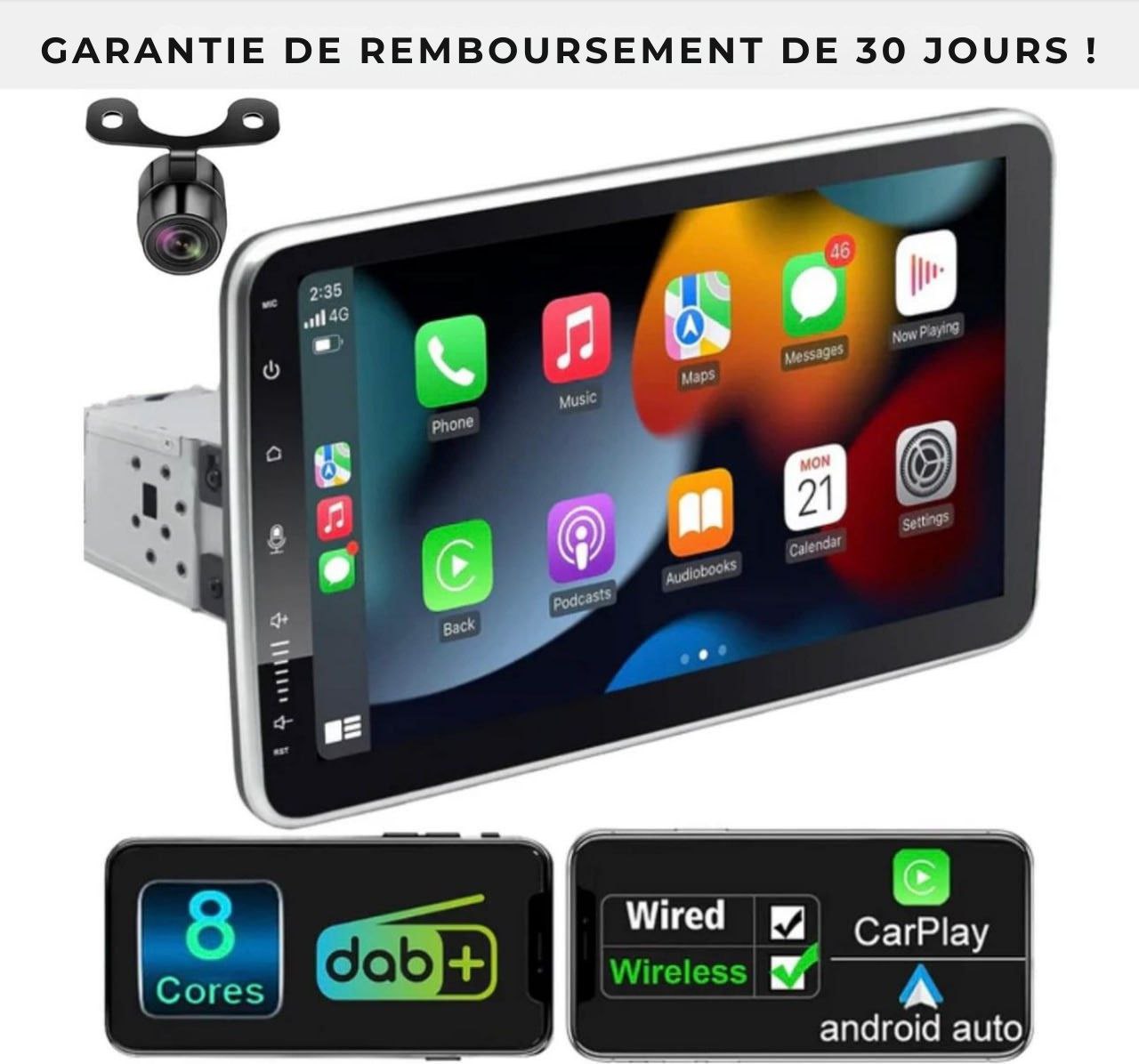 Autoradio Android 10 pouces avec CarPlay intégré 1 ET 2 DIN