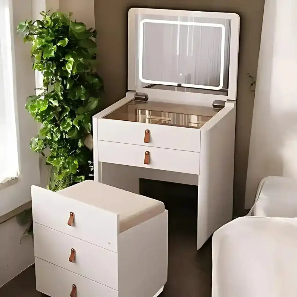 Ivory – Coiffeuse avec miroir pliable