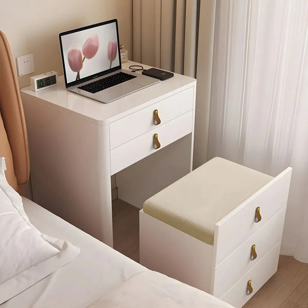 Ivory - Coiffeuse avec miroir pliable