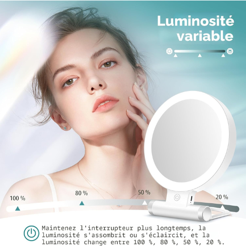 Miroir de Maquillage Double Face avec Éclairage Réglable