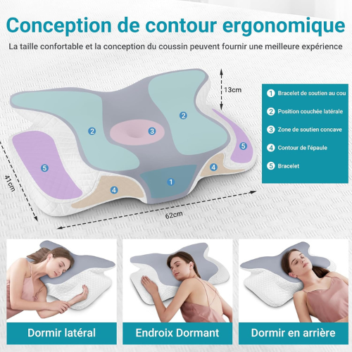 Oreiller Cervical Ergonomique en Mousse à Mémoire de Forme pour un Sommeil Réparateur