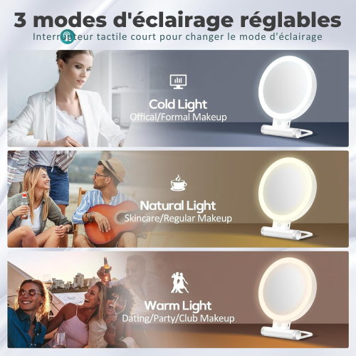 Miroir de Maquillage Double Face avec Éclairage Réglable