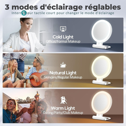 Miroir de Maquillage Double Face avec Éclairage Réglable