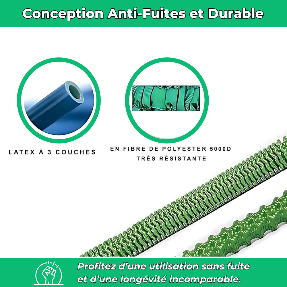 Aquaflex｜Tuyau d’arrosage extensible｜8 modes de jets haute pression