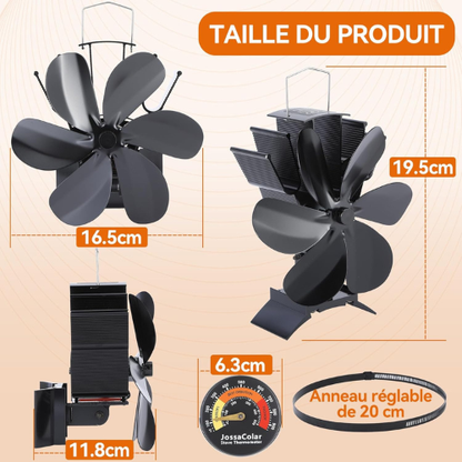 Ventilateur de Poêle Magnétique à Énergie Thermique – 6 Lames avec Base Ajustable