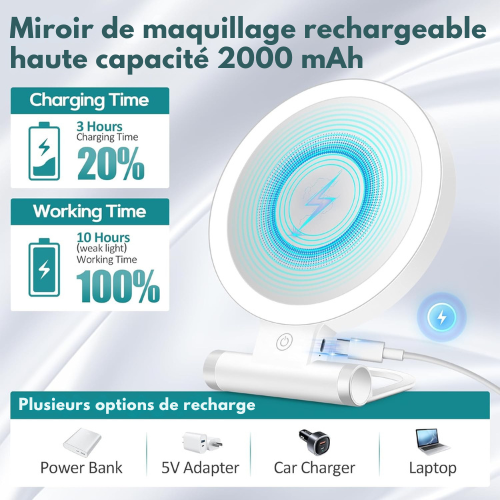 Miroir de Maquillage Double Face avec Éclairage Réglable