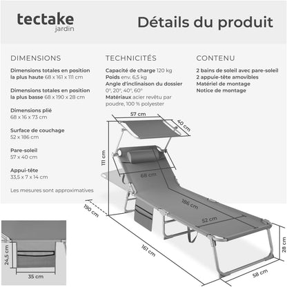 Lot de 2 Transats Inclinables