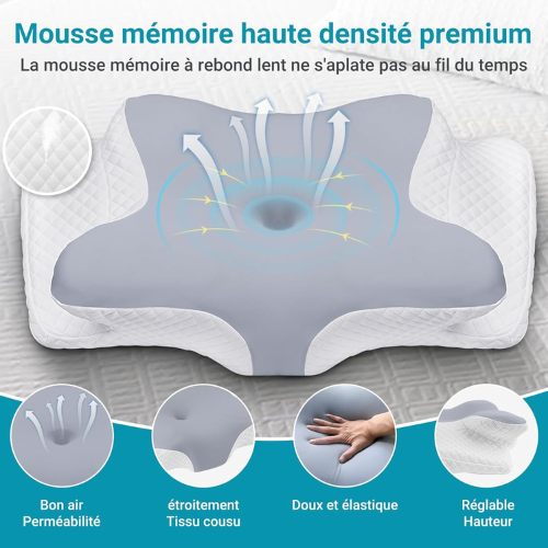 Oreiller Cervical Ergonomique en Mousse à Mémoire de Forme pour un Sommeil Réparateur