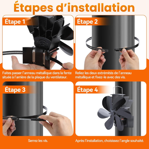 Ventilateur de Poêle Magnétique à Énergie Thermique – 6 Lames avec Base Ajustable