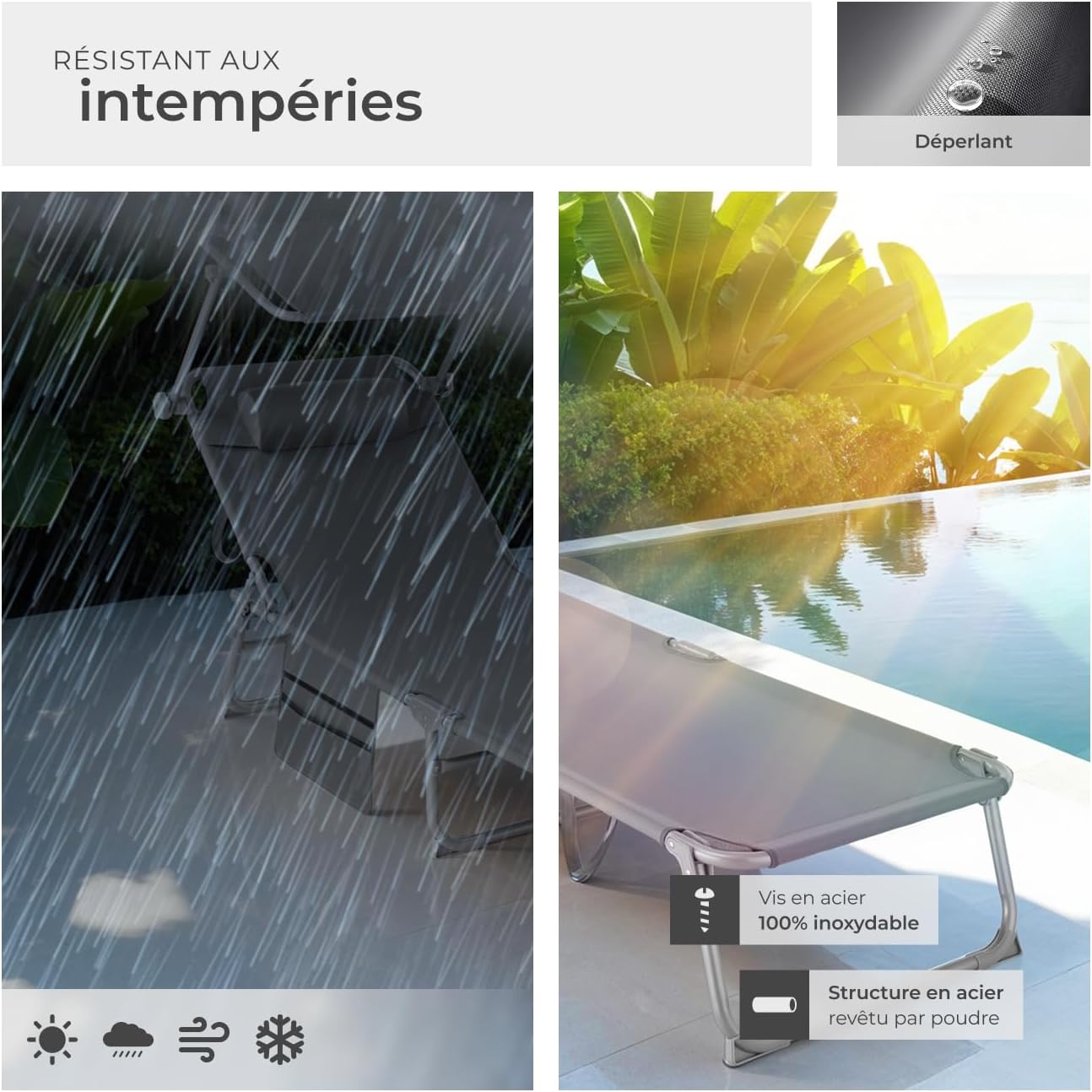 Lot de 2 Transats Inclinables