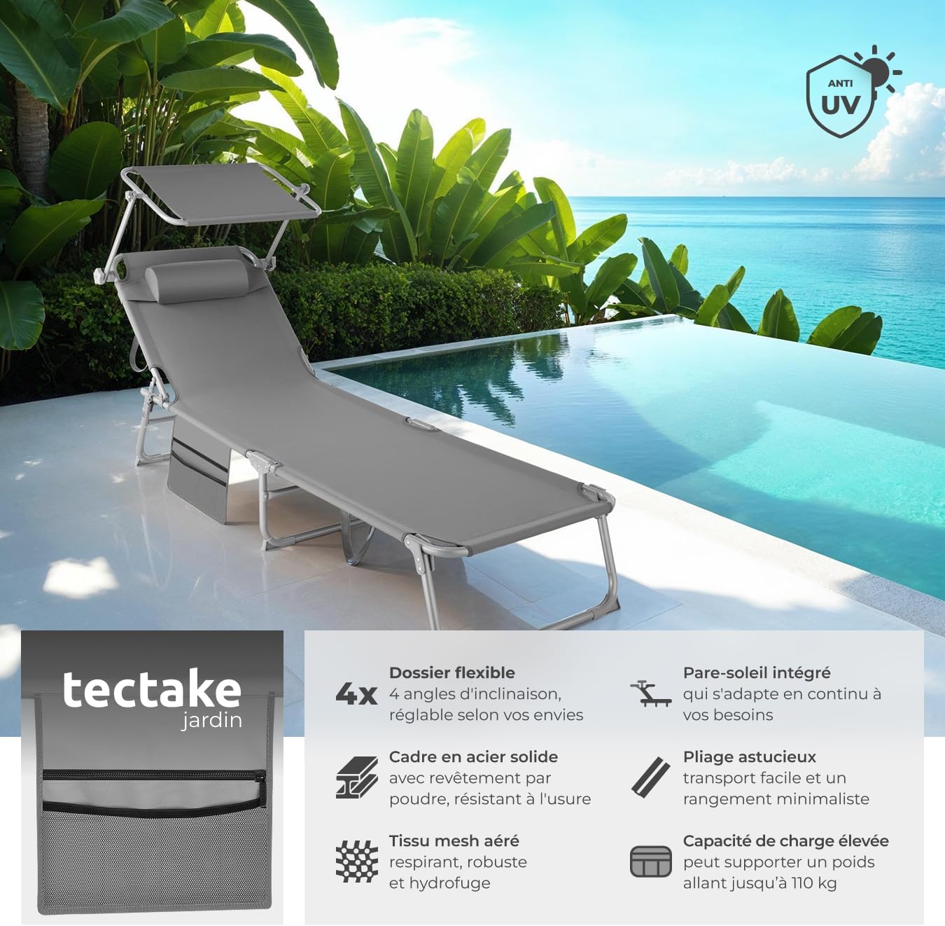 Lot de 2 Transats Inclinables