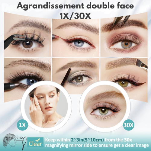 Miroir de Maquillage Double Face avec Éclairage Réglable