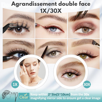 Miroir de Maquillage Double Face avec Éclairage Réglable