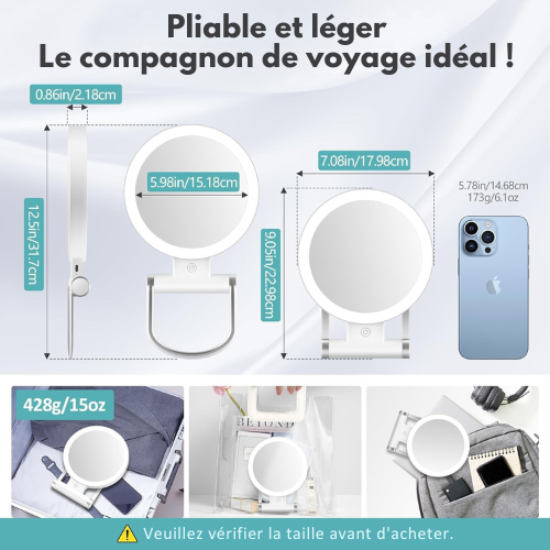 Miroir de Maquillage Double Face avec Éclairage Réglable