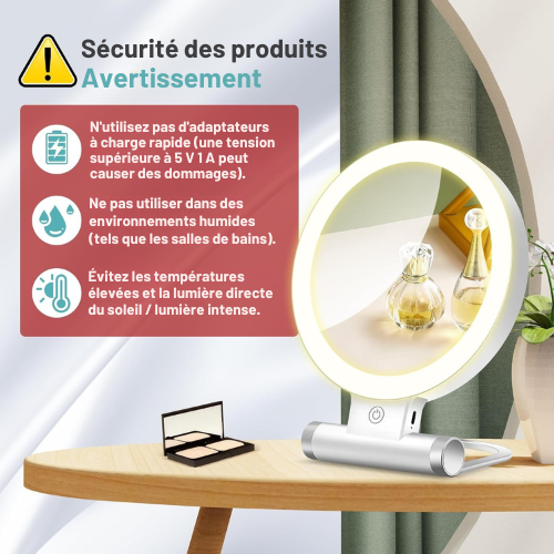 Miroir de Maquillage Double Face avec Éclairage Réglable