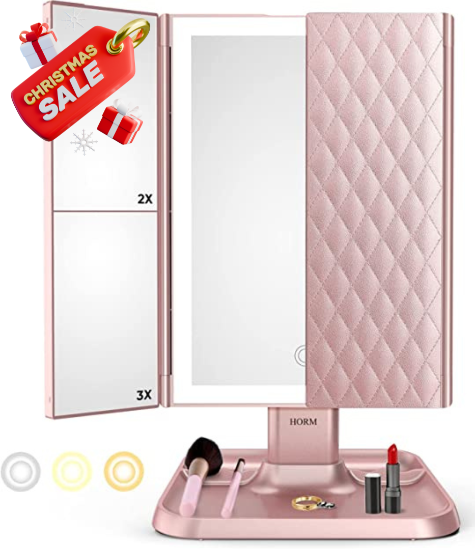 Miroir de maquillage LED à trois volets