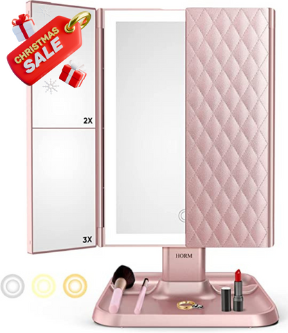 Miroir de maquillage LED à trois volets