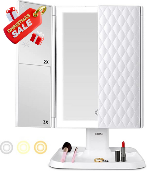 Miroir de maquillage LED à trois volets