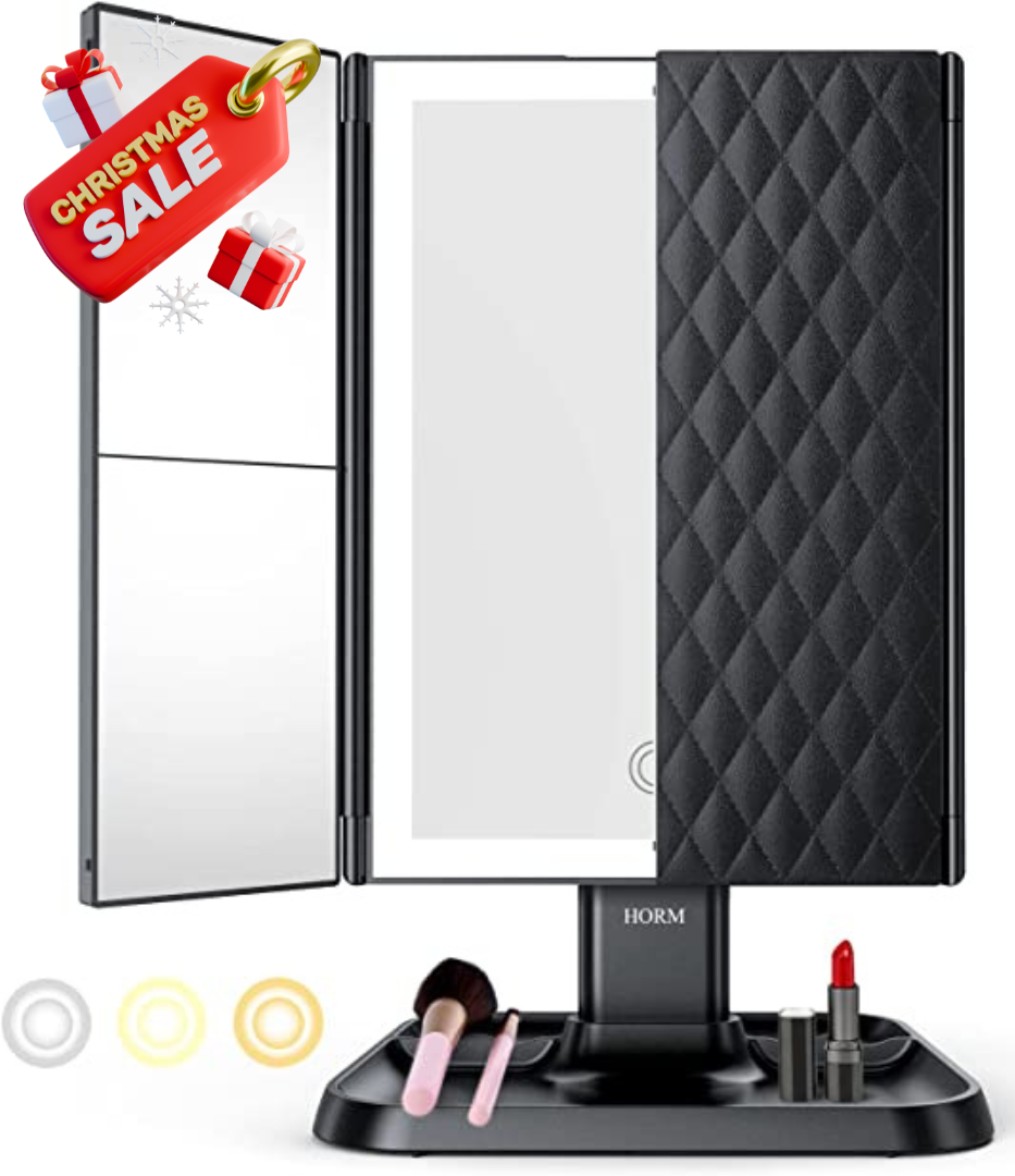 Miroir de maquillage LED à trois volets