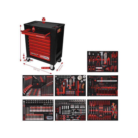 Performanceplus Chariot d'atelier P15 - Set d'outils complet, 399 pièces avec 7 tiroirs