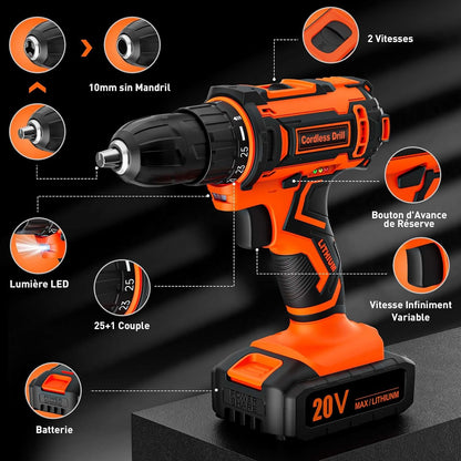 Tournevis Sans Fil avec Multiples Accessoires pour le Bricolage (DIY)