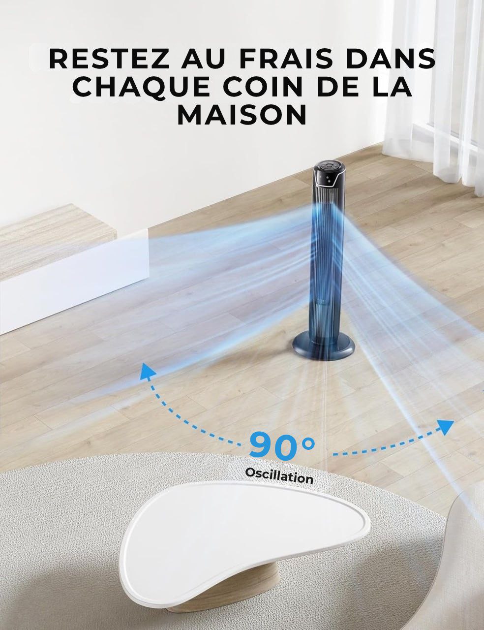 Midea - Ventilateur à colonne mince avec télécommande