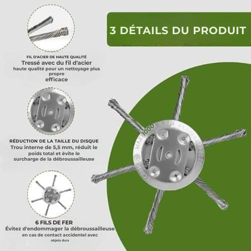 La tête de la tondeuse comporte 6 branches entrelacées avec du fil d'acier résistant.
