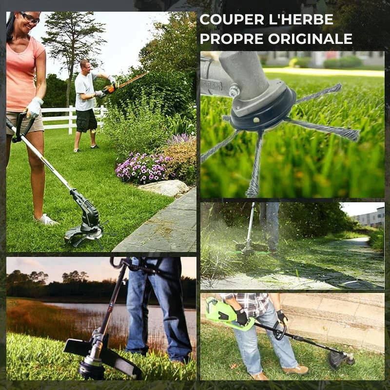 La tête de la tondeuse comporte 6 branches entrelacées avec du fil d'acier résistant.