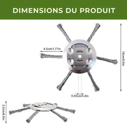 La tête de la tondeuse comporte 6 branches entrelacées avec du fil d'acier résistant.