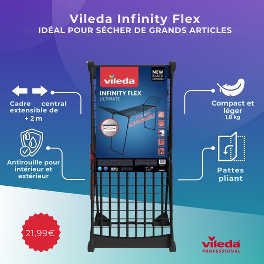 Séchoir intérieur Vileda Infinity Flex® Cordes XXL de plus de 2 mètres, Stable et Robuste, Transport Pratique