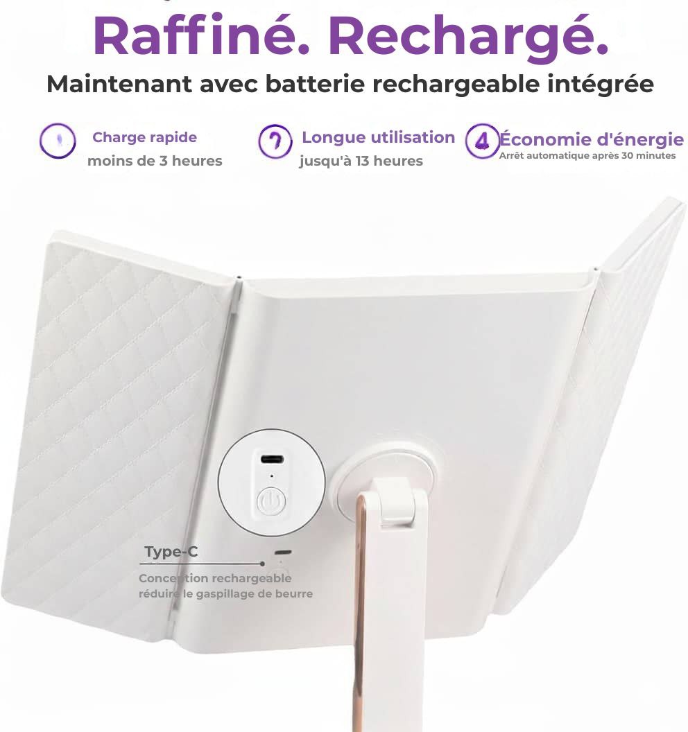 Miroir de maquillage LED à trois volets