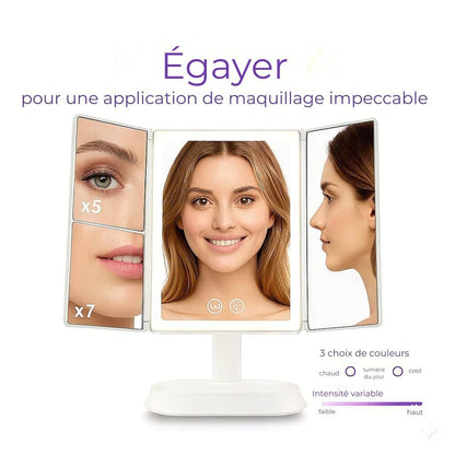 Miroir de maquillage LED à trois volets